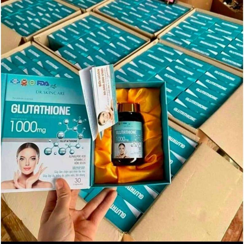 Viên Uống GLUTATHIONE 1000mg Viên uống trắng da giảm nám mờ nhăn chống lão hoá chính hãng