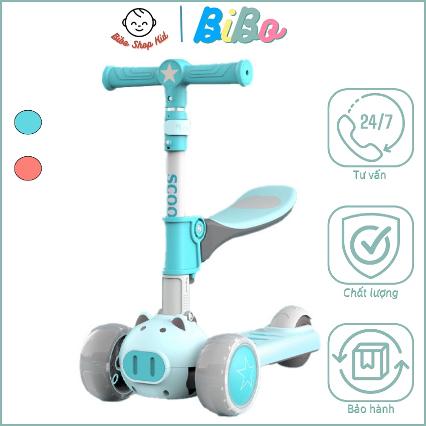Xe trượt scooter cho bé, xe chòi chân có đèn MK23-024 tay lái điều chỉnh theo chiều cao bé phù hợp với bé 1-10T