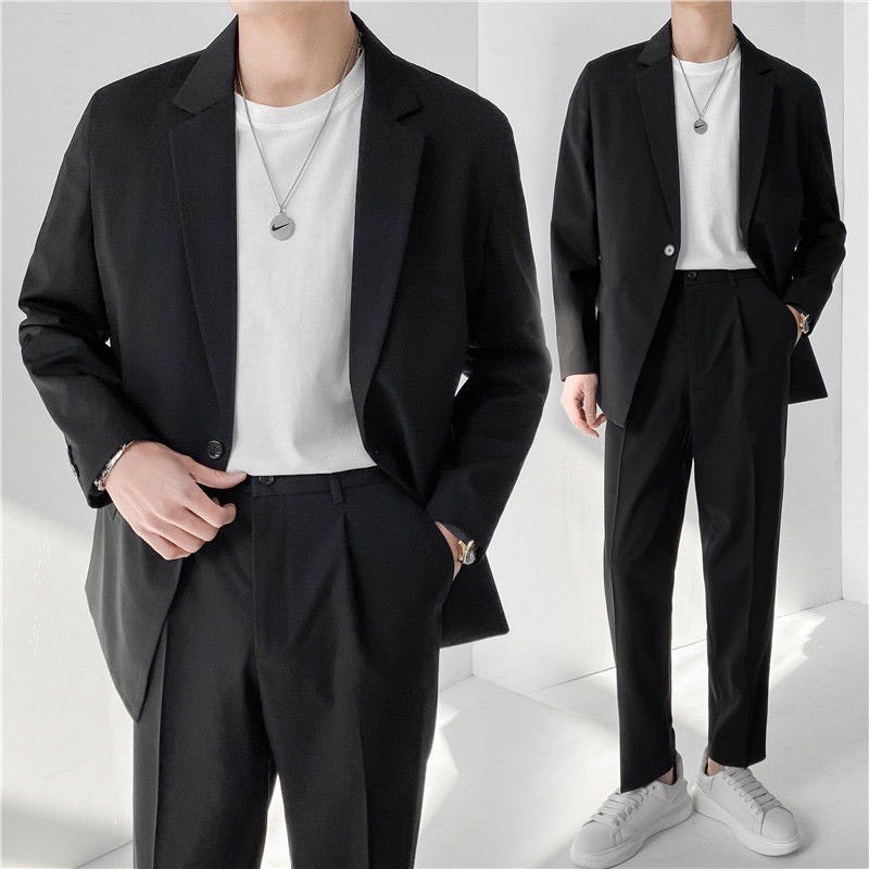 Áo Khoác Blazer Nam dáng Hàn Quốc form rộng dài tay , áo vest nam trẻ trung thời trang màu đen , màu trắng kem , màu ghi