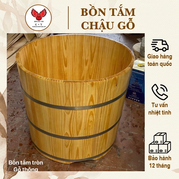 Bồn tắm tròn gỗ thông nhập khẩu ⚡ HÀNG LOẠI 1 ⚡ Bồn tắm gỗ spa thư giãn - tặng kèm gói thảo dược tắm xông