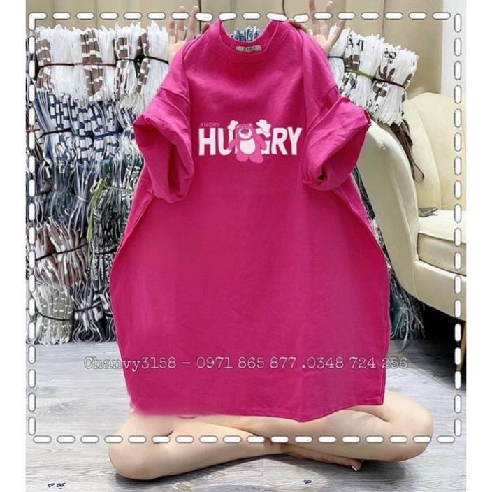[Rẻ Vô Địch] Áo Thun Dáng Rộng Tay Lỡ 3158 Cotton Khô In Hình Gấu HUNGRY