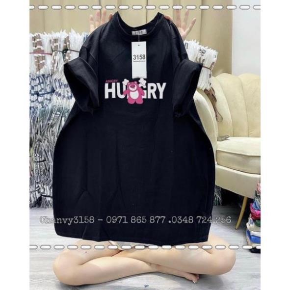 [Rẻ Vô Địch] Áo Thun Dáng Rộng Tay Lỡ 3158 Cotton Khô In Hình Gấu HUNGRY