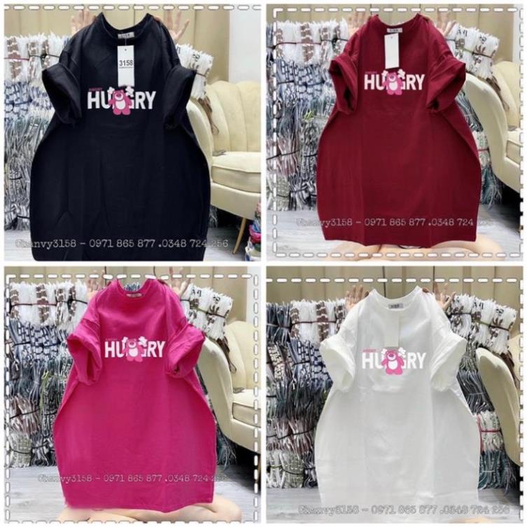 [Rẻ Vô Địch] Áo Thun Dáng Rộng Tay Lỡ 3158 Cotton Khô In Hình Gấu HUNGRY