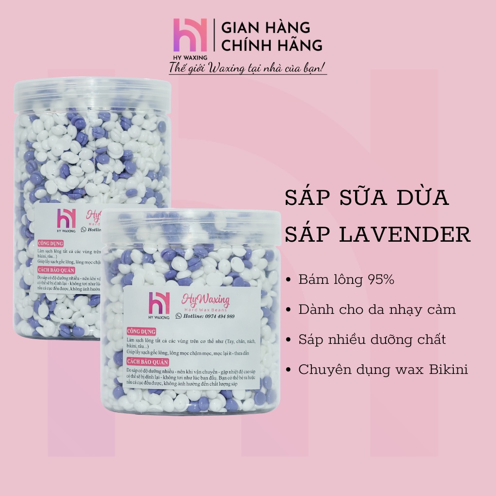 Sáp Wax Lông Mix Lavender + Sữa Dừa Chuyên Dụng Wax Bikini Tặng Kèm Que HY WAXING