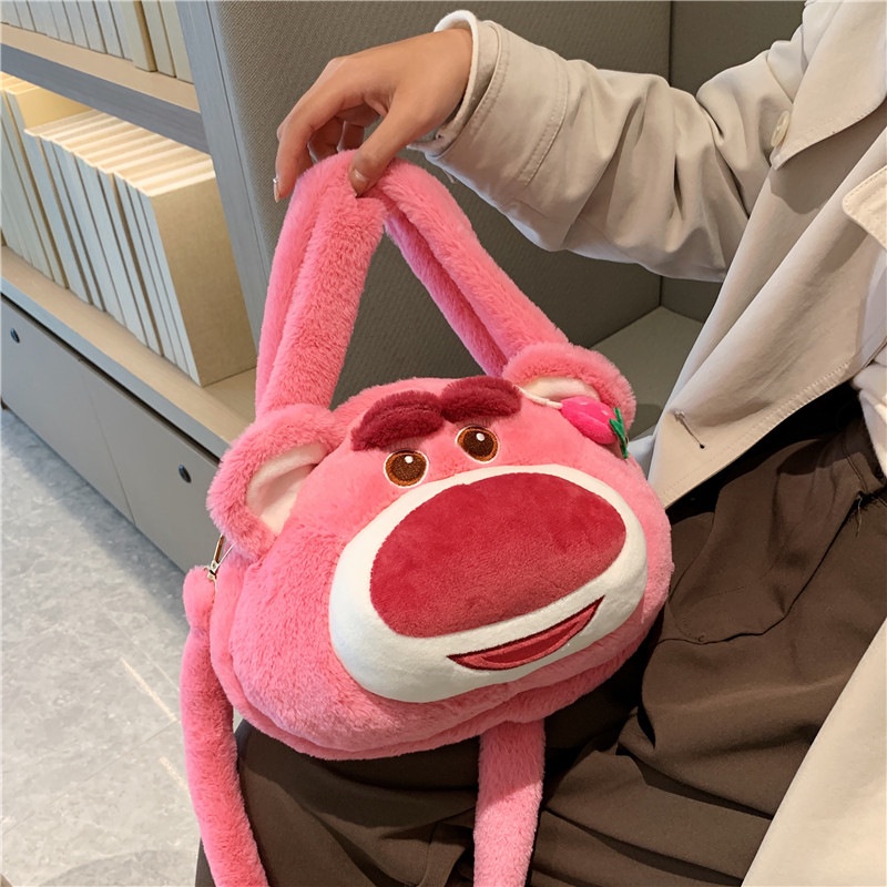 Yadou Túi Đeo Vai Bằng Cotton Mềm Họa Tiết Dâu Tây / Gấu Hoạt Hình Dễ Thương Hợp