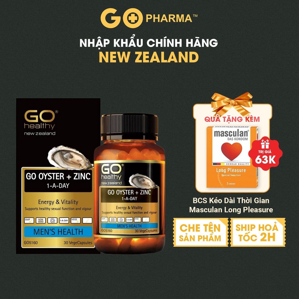 Viên uống Tinh chất Hàu New Zealand Go Oyster + Zinc Giúp tăng cường sinh lý Nam 60 Viên - Go Pharma