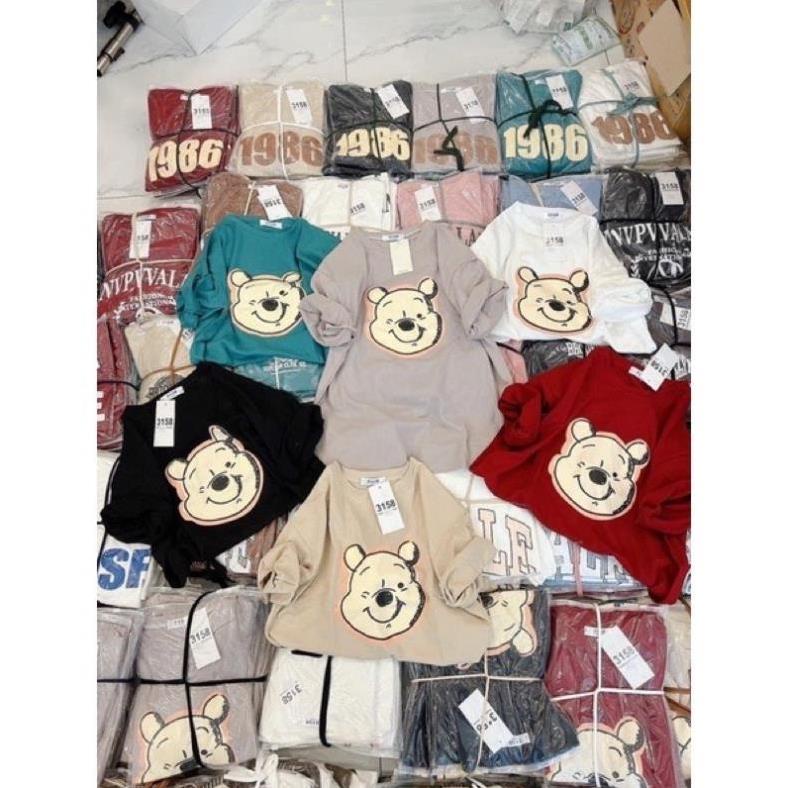 [Rẻ Vô Địch] Áo Phông Cotton Khô 3158 Form Rộng Nam Nữ Unisex In Hình Mặt Gấu M2