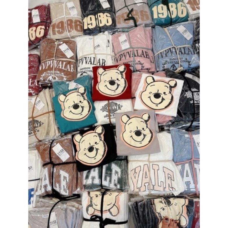 [Rẻ Vô Địch] Áo Phông Cotton Khô 3158 Form Rộng Nam Nữ Unisex In Hình Mặt Gấu M2