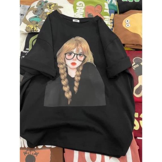 [Rẻ Vô Địch] Áo Thun Cotton Khô 3158 Form Rộng Unisex In Hình Cô Gái Trend M2