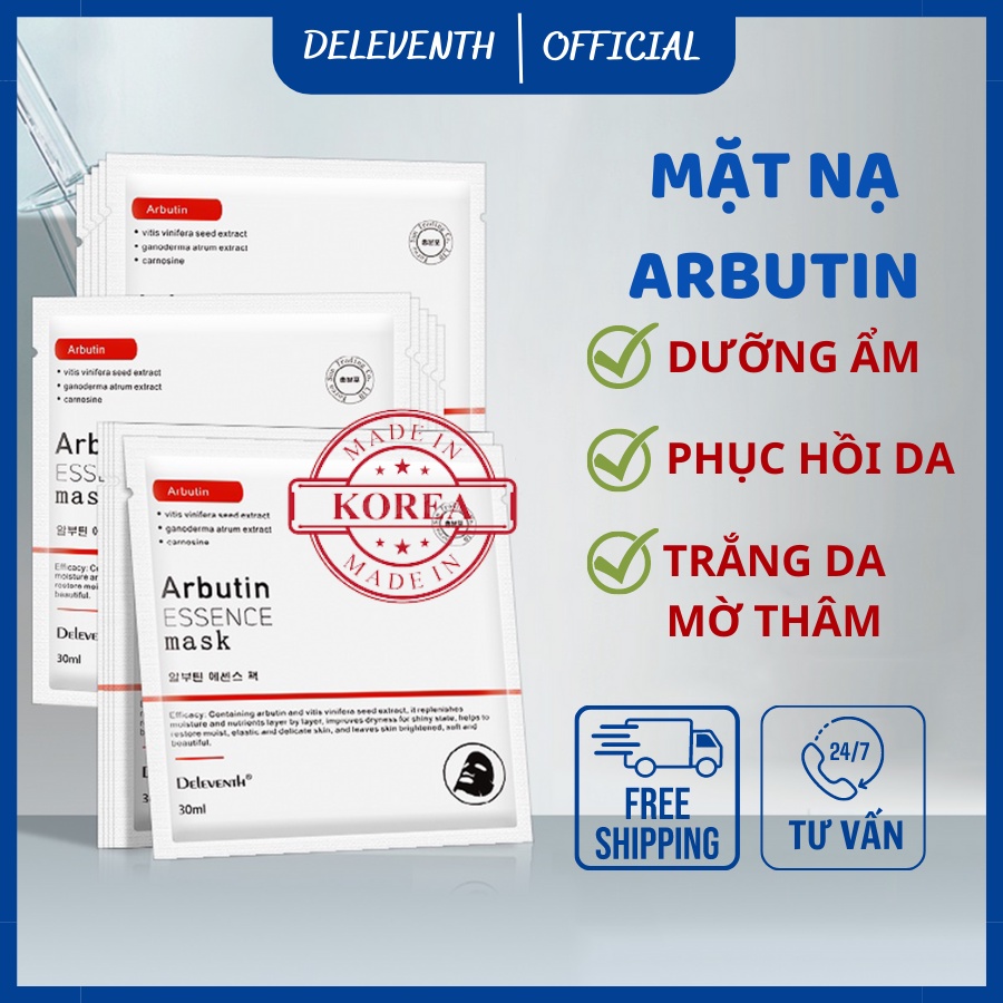 Mặt nạ dưỡng trắng da Deleventh ARBUTIN, mặt nạ giấy giúp cấp ẩm, trắng da cho da căng bóng mịn màng, giảm mụn mờ thâm