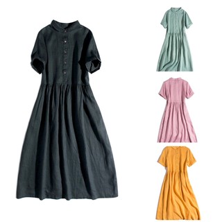 Đầm babydoll, đầm suông sơ mi Đũi Việt họa tiết trơn basic, chất linen đẹp loại 1