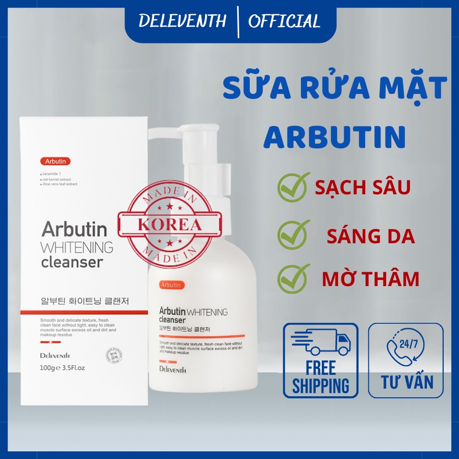 Sữa rửa mặt trắng da Alpha Arbutin Deleventh, sữa rửa mặt sạch sâu giúp làm trắng, giảm mụn, mờ thâm phù hợp mọi loại da
