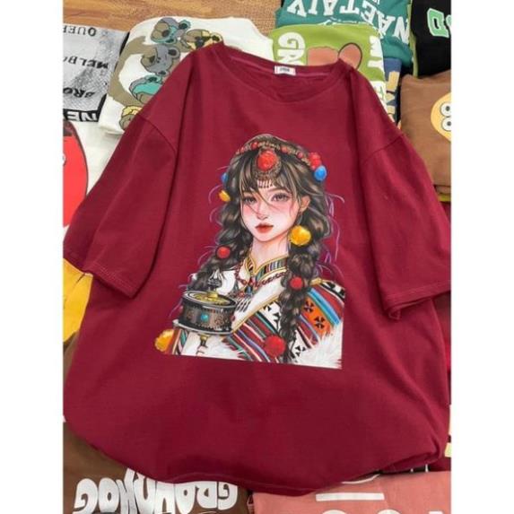 [Rẻ Vô Địch] Áo Phông Cotton Khô 3158 Form Rộng Nam Nữ Unisex In Hình Cô Gái M1