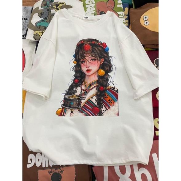 [Rẻ Vô Địch] Áo Phông Cotton Khô 3158 Form Rộng Nam Nữ Unisex In Hình Cô Gái M1