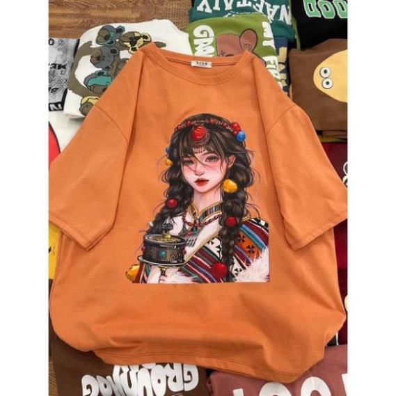 [Rẻ Vô Địch] Áo Phông Cotton Khô 3158 Form Rộng Nam Nữ Unisex In Hình Cô Gái M1