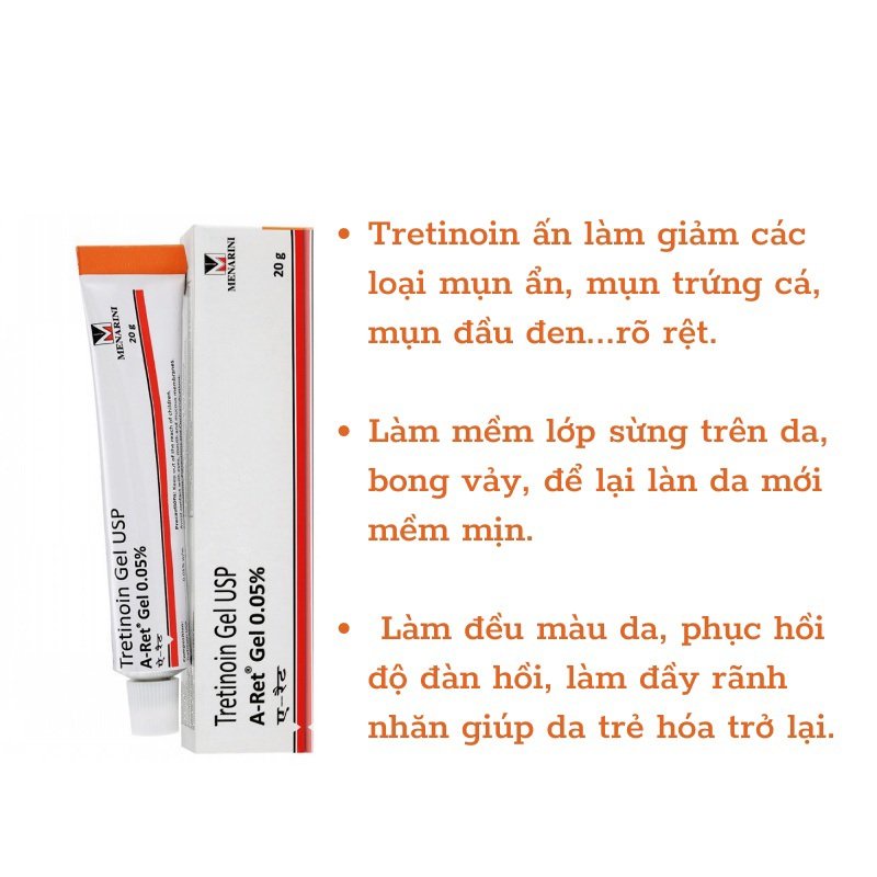 Tretinoin Aret 0.1 / 0.05 / 0.025 - Gel Ngăn Ngừa Lão Hóa, Giảm Mụn 20g - Tre Aret Ấn Độ