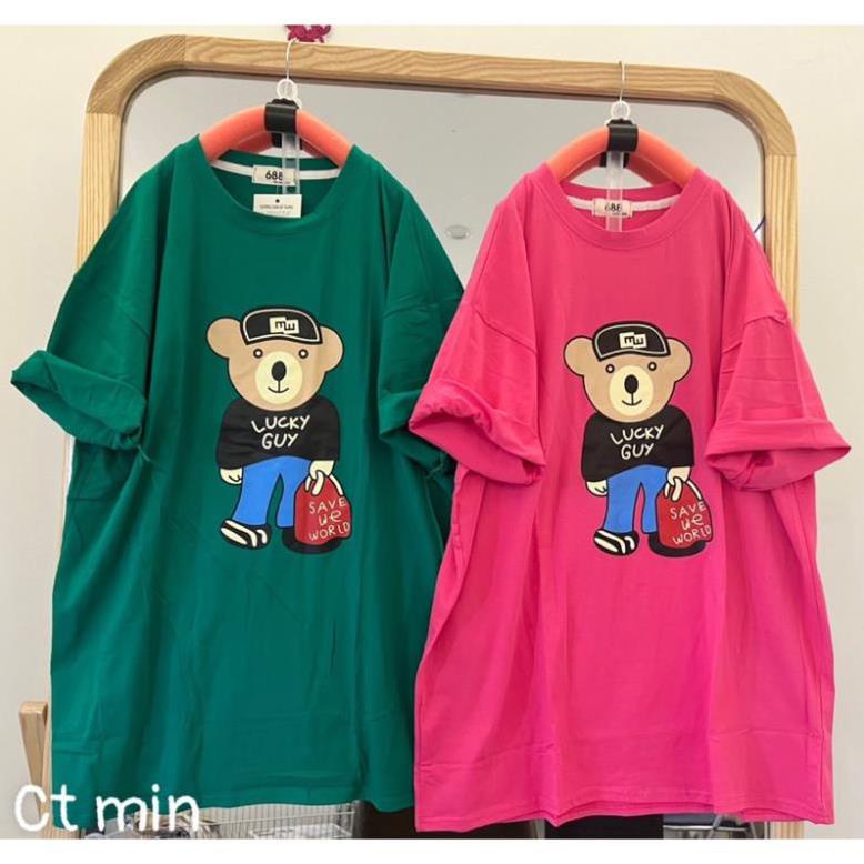 [Rẻ vô địch] Áo Thun Cotton Khô 3158 Form Rộng Nam Nữ Unisex In Hình Gấu Lucky