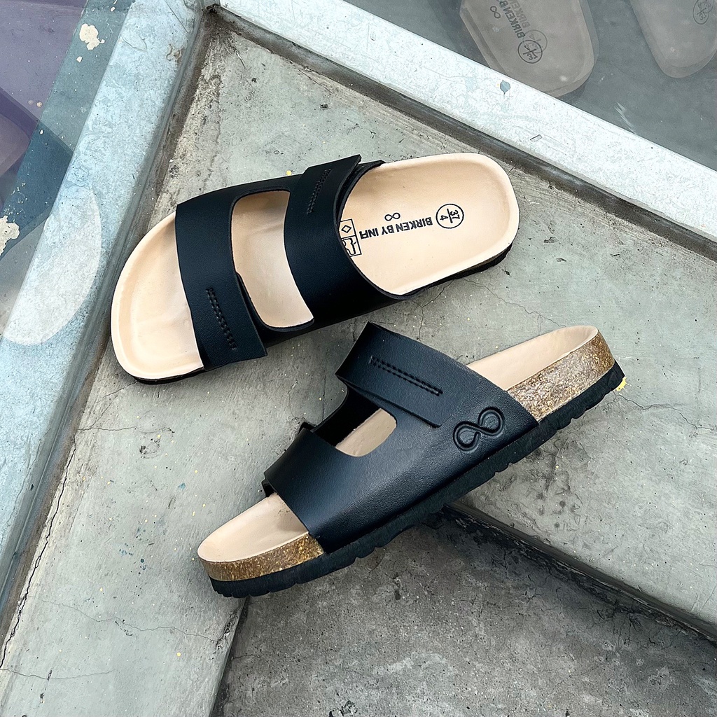 Dép Birken đế trấu nam 2 quai ngang Detaunisex lót si kem - DETA25D