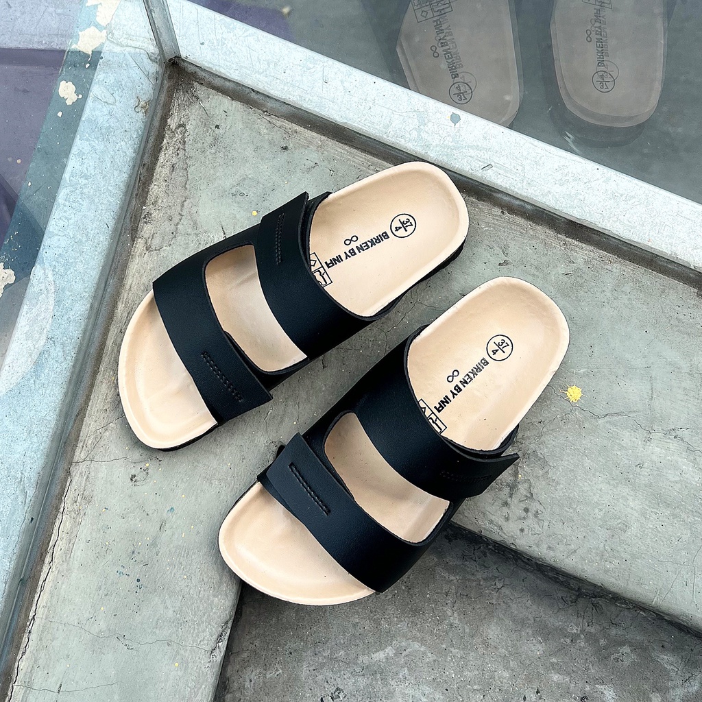 Dép Birken đế trấu nam 2 quai ngang Detaunisex lót si kem - DETA25D