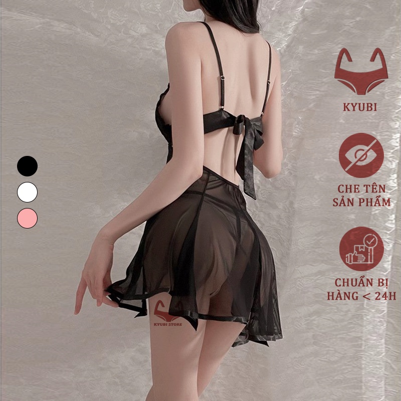 Bộ đồ váy ngủ Quảng Châu cao cấp sexy 2 dây KB18 kiểu xuyên thấu, sang trọng, kèm quần lót khiêu gợi cảm | BigBuy360 - bigbuy360.vn