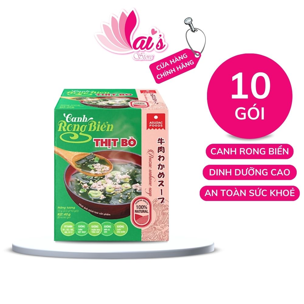 Hộp 10 Gói Canh Rong Biển Thịt Bò Asuzac 40g (4g x 10 gói) Dinh Dưỡng Cao - Asuzac Wakame Soup - LAI'S STORE