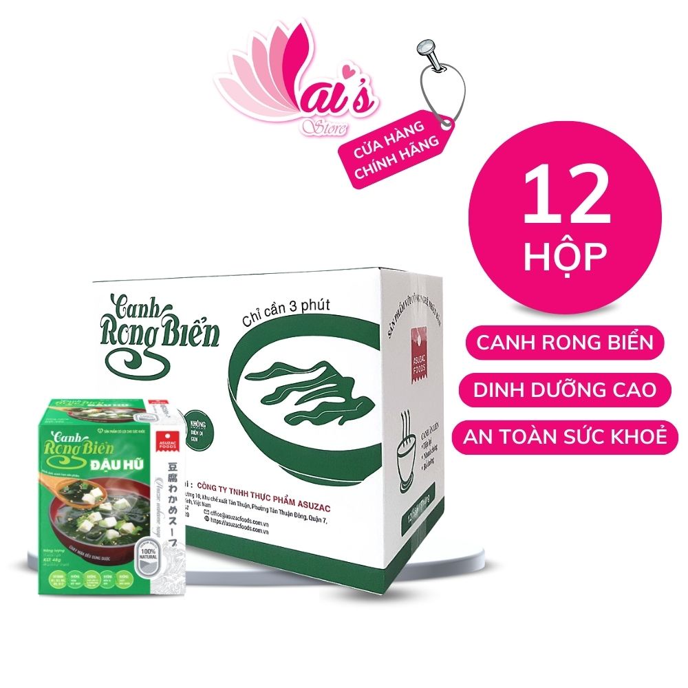 Thùng 12 Hộp Canh Rong Biển Asuzac Đậu Hũ, Thịt Bò, Tôm, Miso, Hến, Thịt Thật, Dinh Dưỡng Cao, Chay Mặn Đều Dùng Được