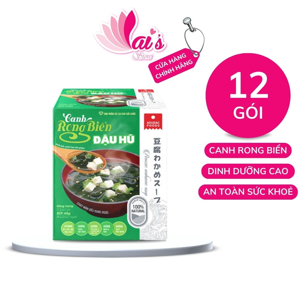 Hộp 12 Gói Canh Rong Biển Đậu Hủ Asuzac 48g (4g x 12 gói) Dinh Dưỡng Cao, Chay Mặn Đều Dùng Được - LAI'S STORE