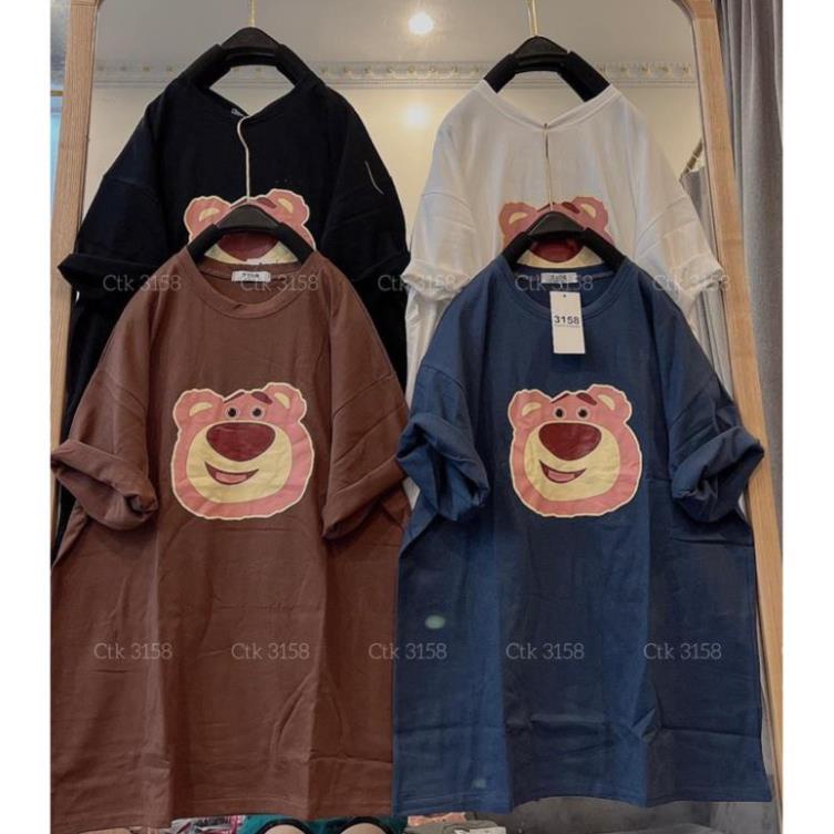 [Rẻ vô địch] Áo thun cotton khô 3158 form rộng nam nữ unisex mặt gấu dâu M02