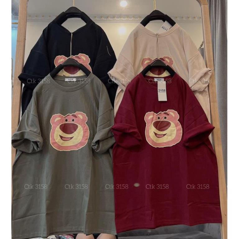 [Rẻ vô địch] Áo thun cotton khô 3158 form rộng nam nữ unisex mặt gấu dâu M02
