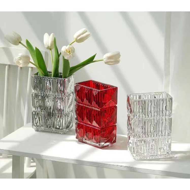 Lọ hoa thuỷ tinh kim cương decor trang trí dáng chữ nhật cao cấp phong cách Bắc Âu