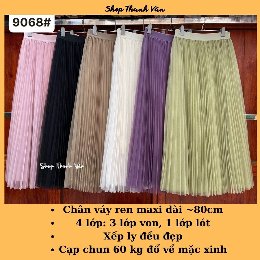 Chân váy xòe von ren xếp ly maxi, với chất vải von mềm loại đẹp, váy 4 lớp cạp chun lên đồ siêu xinh TV9068
