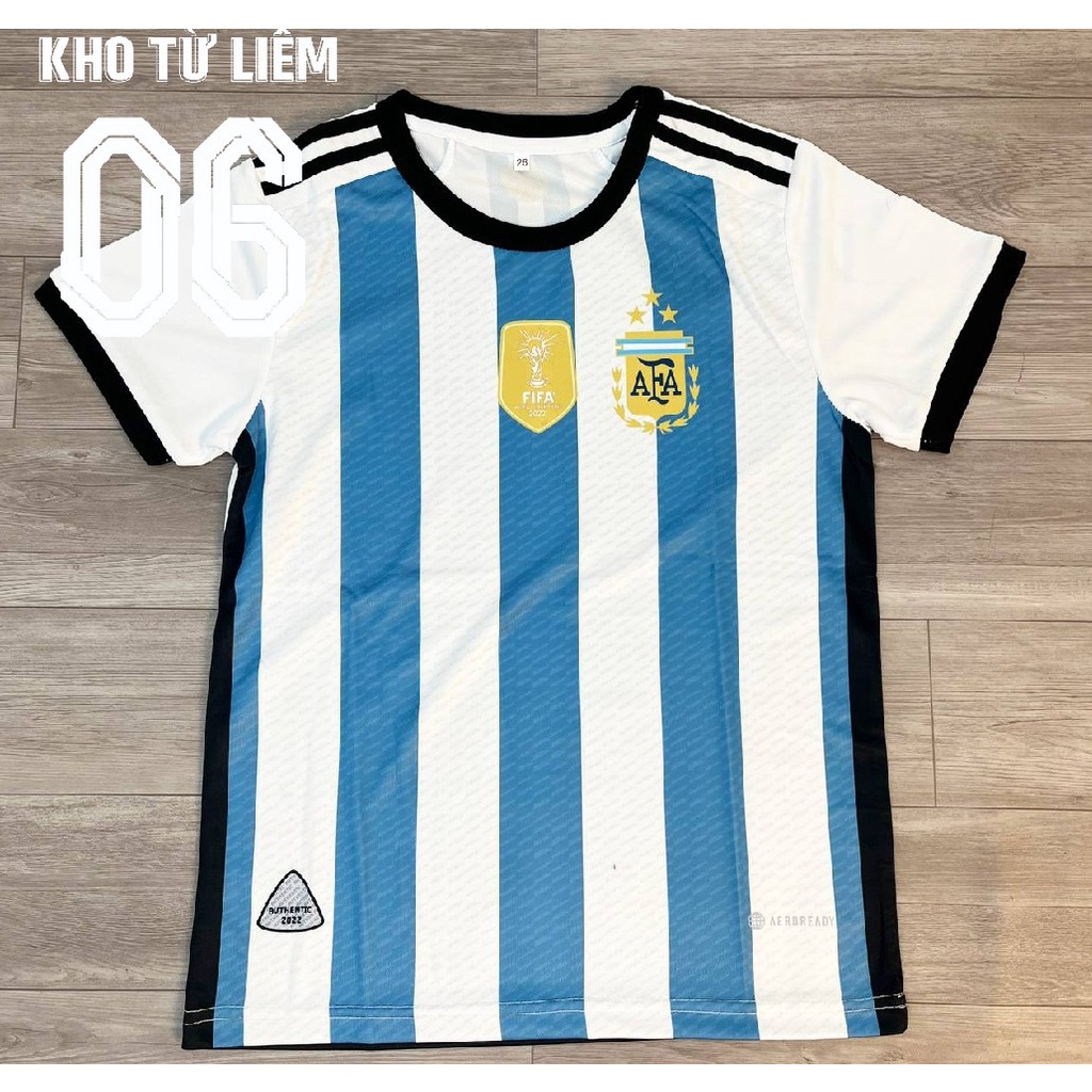 Bộ quần áo thể thao bóng đá trẻ em chất mè thái đội tuyển Argentina màu trắng sọ xanh