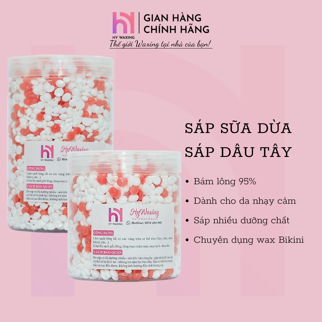 Sáp Wax Lông Mix Dâu Tây + Sữa Dừa Chuyên Dụng Wax Bikini Tặng Kèm Que HY WAXING