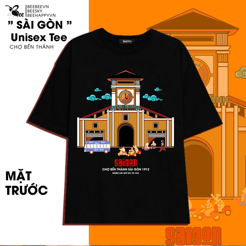 Áo Thun Unisex BEEBEE 100% Cotton GIÁ TRỊ XƯA SÀI GÒN CHỢ BẾN THÀNH-GTXSGCBT001
