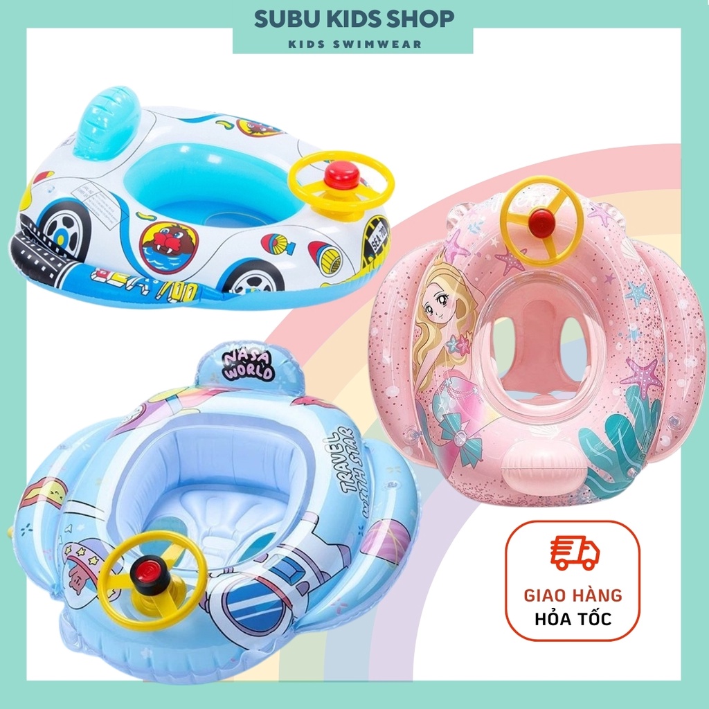 Phao bơi xỏ chân cho bé chính hãng YUKE nhiều họa tiết có bánh lái kèm kòi mẫu mới 2023