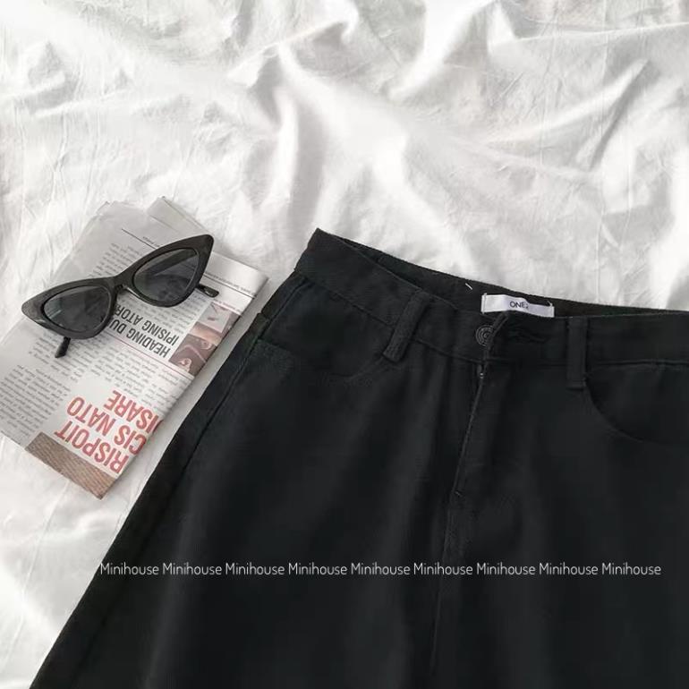 free ship Quần short jean ống rộng cạp cao đen trắng CC | BigBuy360 - bigbuy360.vn