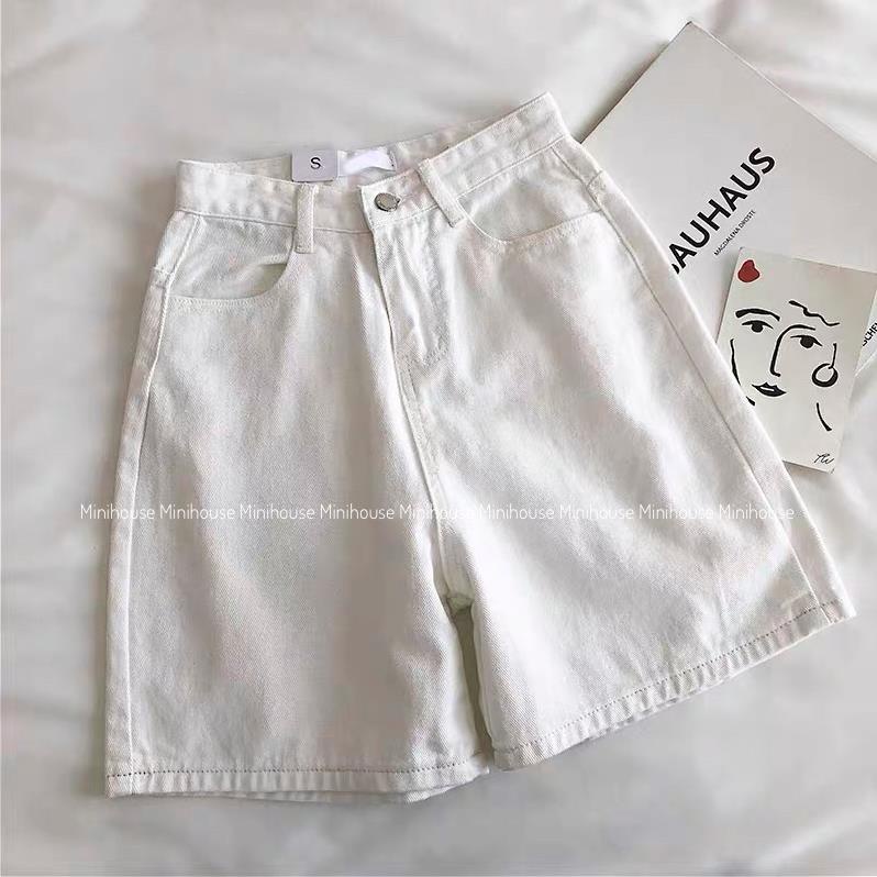 free ship Quần short jean ống rộng cạp cao đen trắng CC | BigBuy360 - bigbuy360.vn
