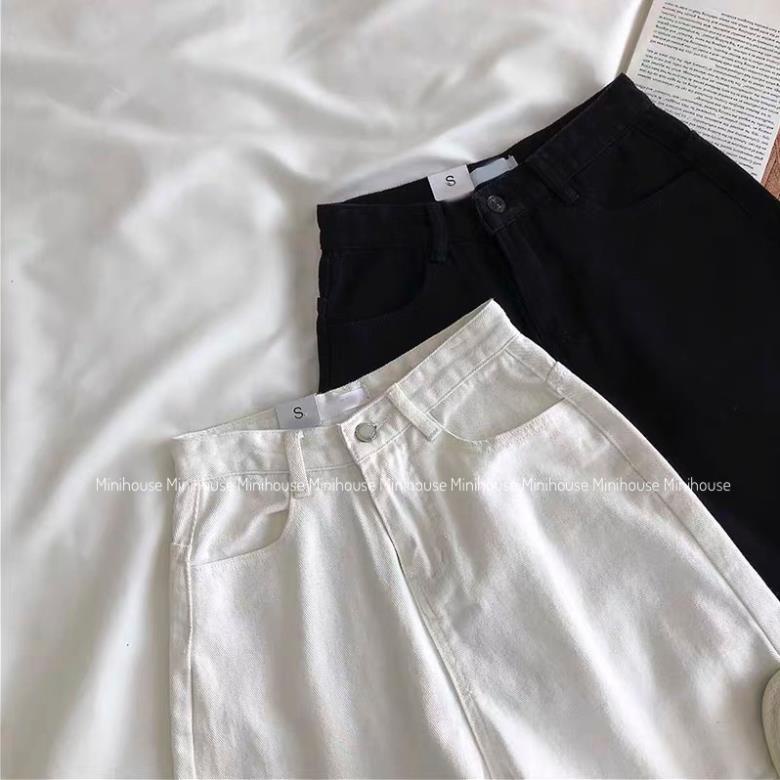 free ship Quần short jean ống rộng cạp cao đen trắng CC | BigBuy360 - bigbuy360.vn