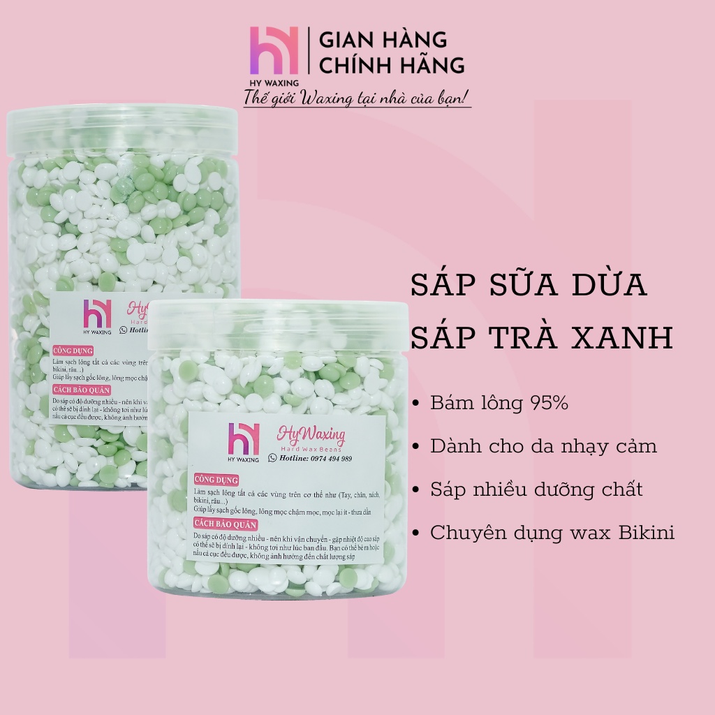 [CHE TÊN] Sáp Wax Lông Mix Trà Xanh + Sữa Dừa Chuyên Dụng Wax Bikini Tặng Kèm Que HY WAXING