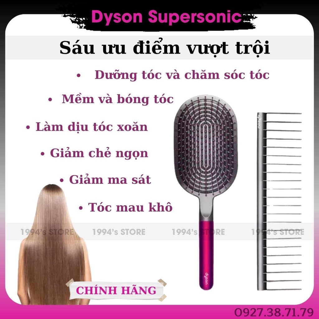 Set lược tạo kiểu Dyson Supersonic - Lược gỡ rối ( Dyson Detangling Comb) và Lược chải tóc massage ( Dyson Paddle Brush)