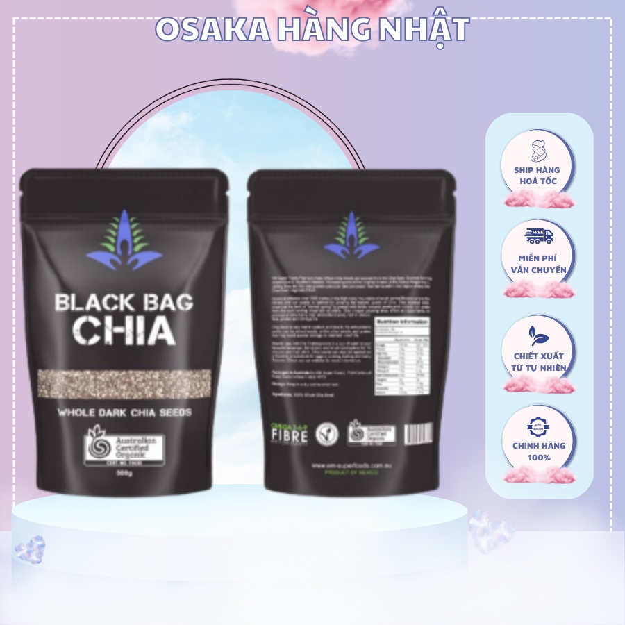 Hạt chia Úc Black Bag Chia, Hạt Chia Hữu Cơ Úc Túi 500g