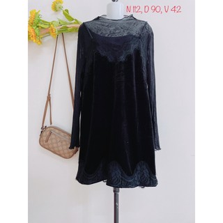 Đầm nhung dáng suông, phối lưới thun, bigsize, freesize, #2hand