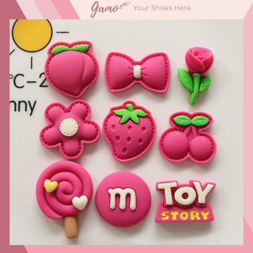 Bộ 14 Jibbitz Crocs, Sticker Crocs, Charm 3D Cross chủ đề gấu dâu Toy Story LOTSO DIY nhựa cứng gắn Dép Sục, Cá Sấu Gamo