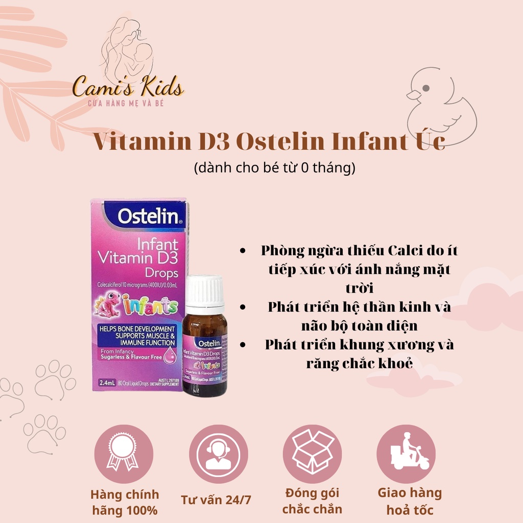 Vitamin D3 Ostelin infant drop cho trẻ sơ sinh 2,4ml