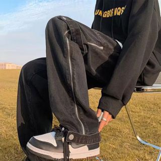 Quần Jeans Dài Ống Rộng Có Khóa Kéo Thời Trang Đường Phố Mới Cho Nam