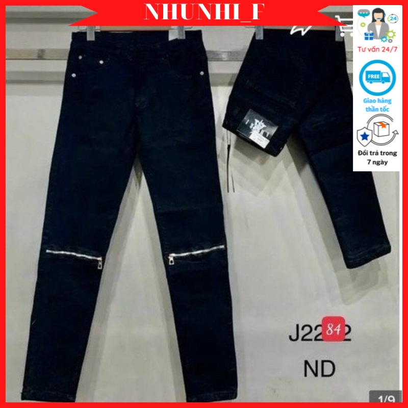 Quần jeans nam mẫu trơn màu đen kèm phụ kiện khóa kéo trước gối chất demin cao cấp co dãn nhẹ NHUNHI FASHION J84