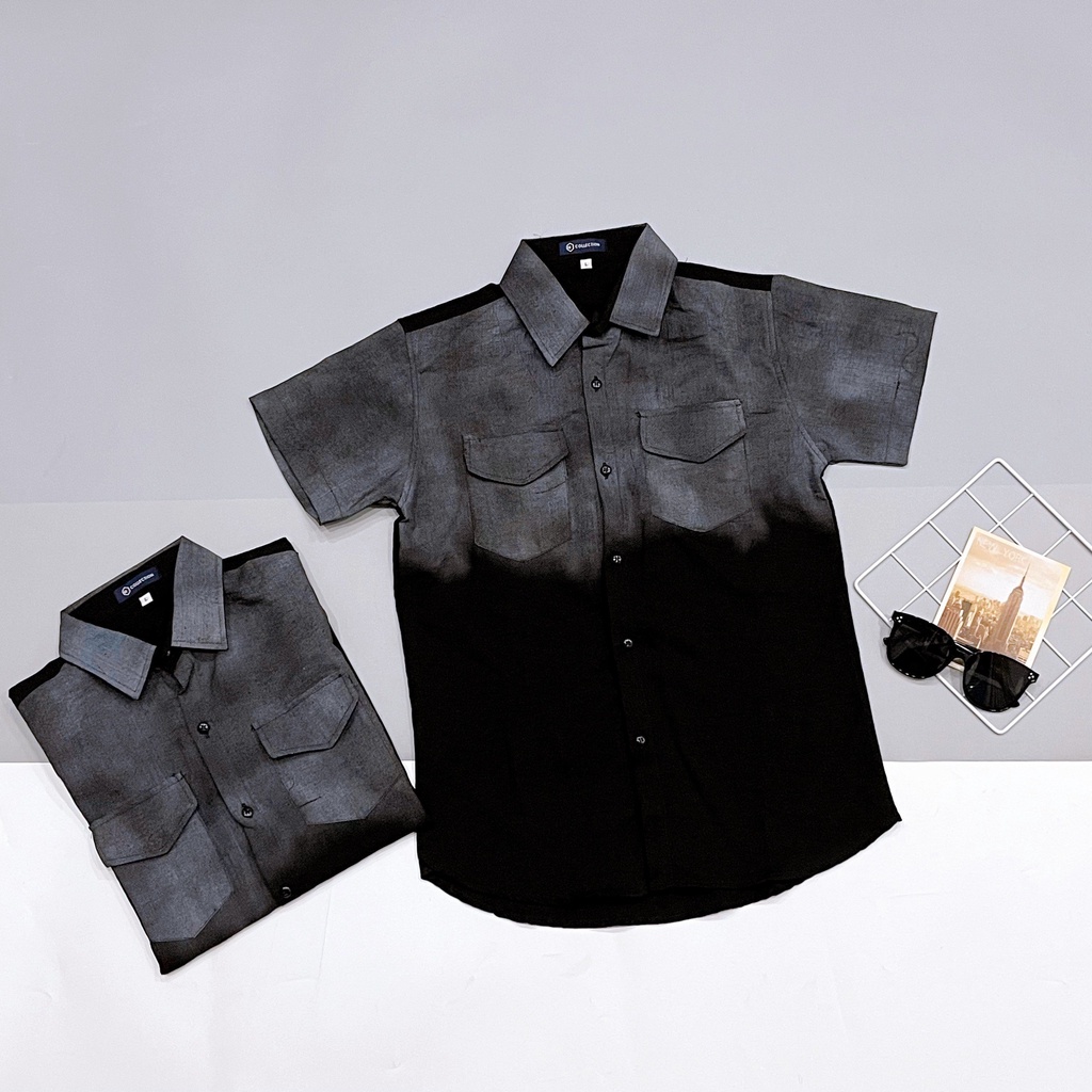 Áo sơ mi nam tay ngắn-dài vải đũi thoang mát phối loang màu cực trẻ trung sang trọng mẫu mới-AXSTORE