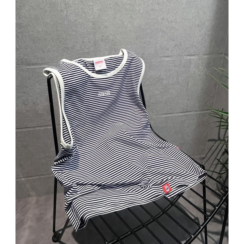Áo thun tanktop ba lỗ sọc ngang phối viền trắng form rộng unisex