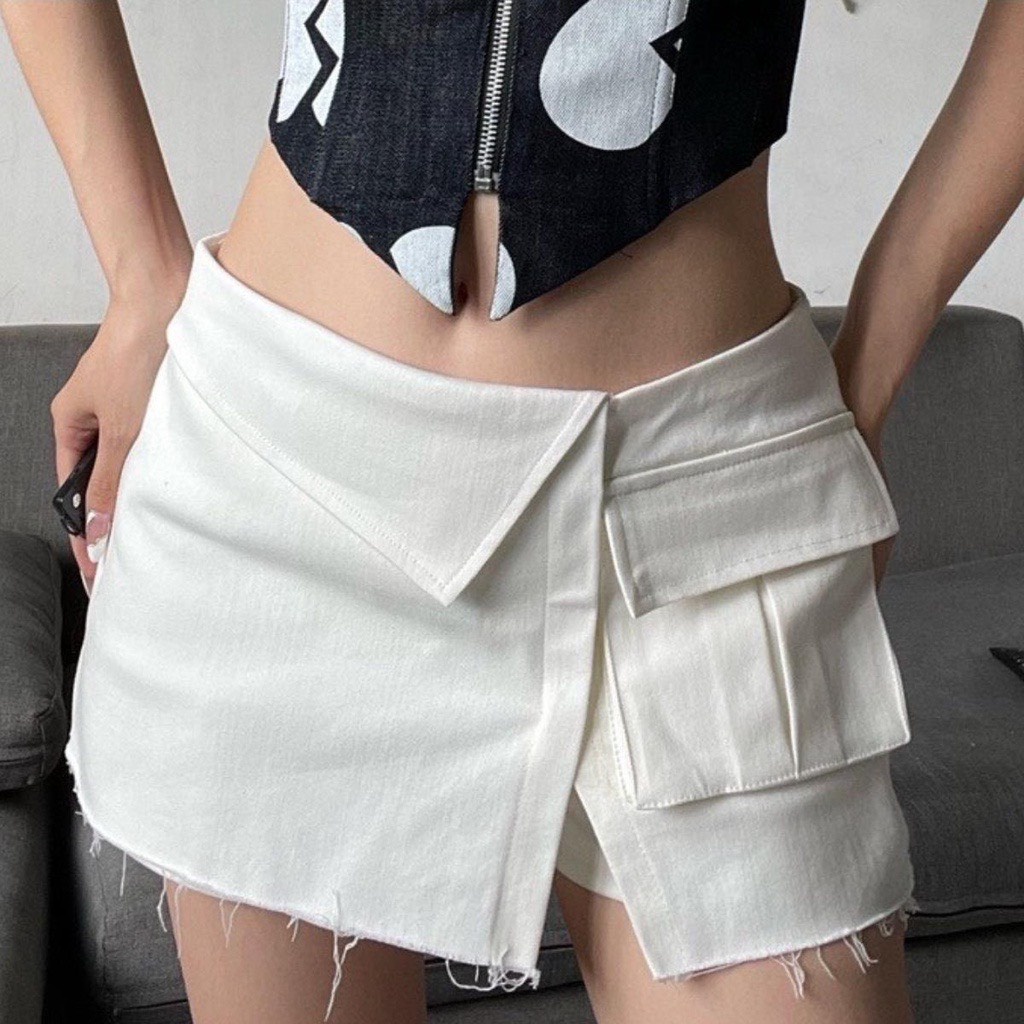 Quần Giả Váy Đắp Chéo Phối Kèm Túi Hộp Phong Cách Cá Tính