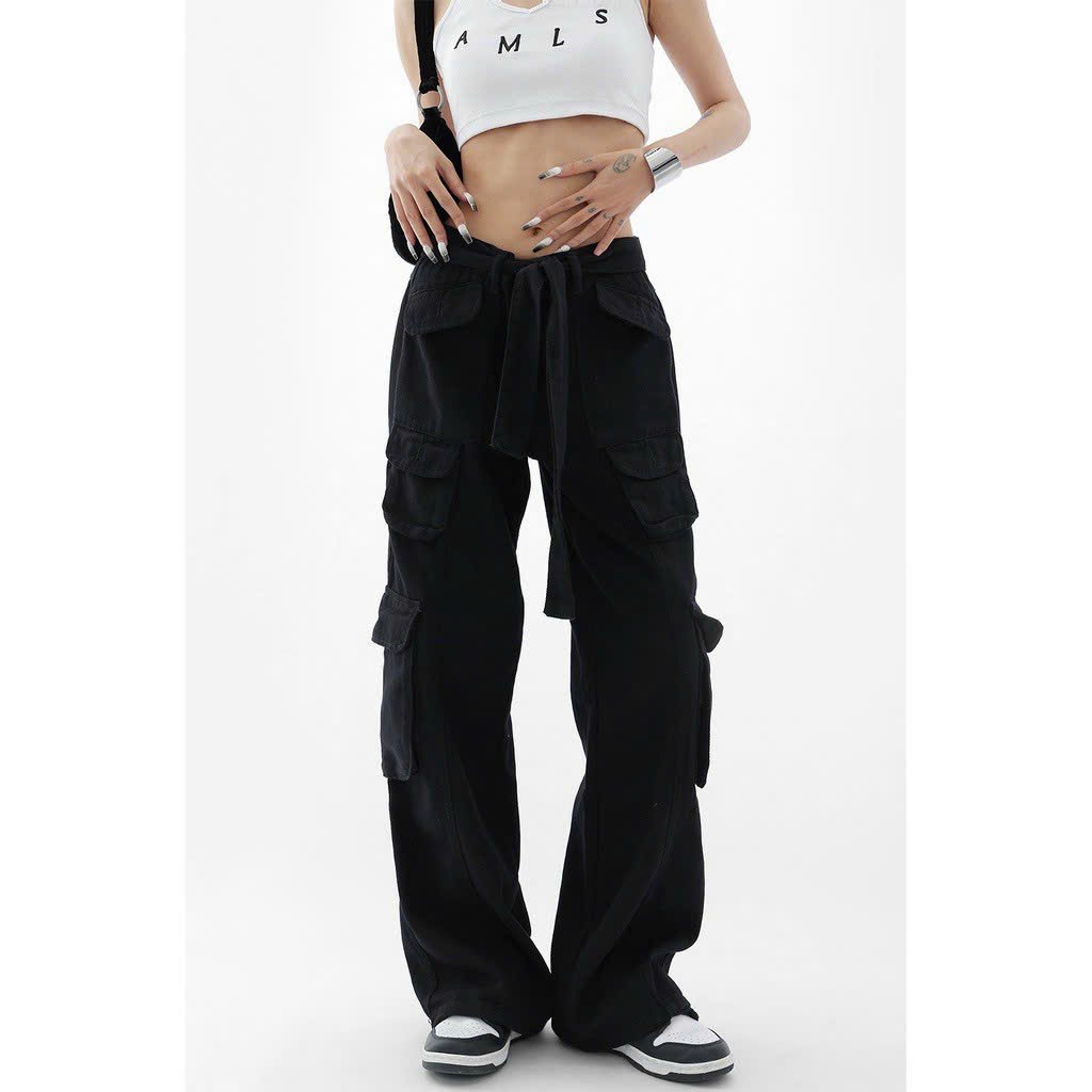 Quần kaki túi hộp Hiphop ống rộng xuông dài cargo pants trơn thời trang cho nữ/nam  -hình thật